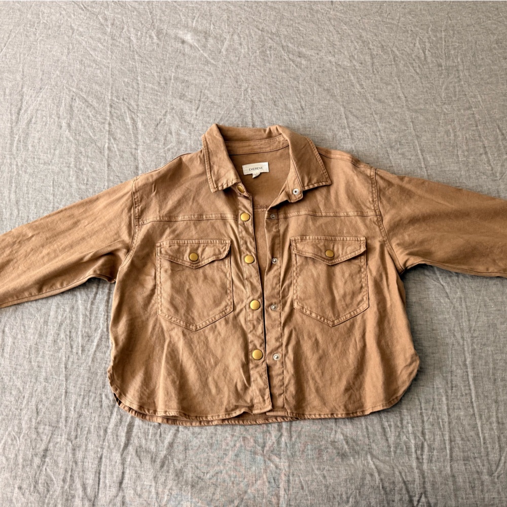 Evereve Tan Button-Up Jacket gold snaps